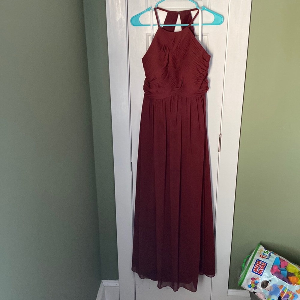 Long maroon bridesmaid dress. Size 12. Revelry.